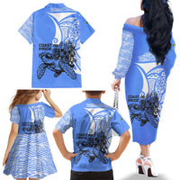 North Caribbean Coast Nicaragua Family Matching Off The Shoulder Long Sleeve Dress and Hawaiian Shirt with Tribal Turtle Design and Floral Coast Pride - Wonder Print Shop