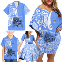 North Caribbean Coast Nicaragua Family Matching Off Shoulder Short Dress and Hawaiian Shirt with Tribal Turtle Design and Floral Coast Pride - Wonder Print Shop