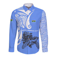 North Caribbean Coast Nicaragua Long Sleeve Button Shirt with Tribal Turtle Design and Floral Coast Pride - Wonder Print Shop