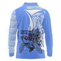 North Caribbean Coast Nicaragua Long Sleeve Polo Shirt with Tribal Turtle Design and Floral Coast Pride - Wonder Print Shop