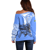 North Caribbean Coast Nicaragua Off Shoulder Sweater with Tribal Turtle Design and Floral Coast Pride - Wonder Print Shop