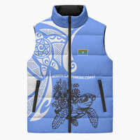 North Caribbean Coast Nicaragua Sleeveless Puffer Jacket with Tribal Turtle Design and Floral Coast Pride - Wonder Print Shop