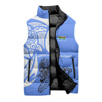 North Caribbean Coast Nicaragua Sleeveless Puffer Jacket with Tribal Turtle Design and Floral Coast Pride - Wonder Print Shop