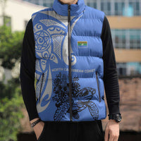 North Caribbean Coast Nicaragua Sleeveless Puffer Jacket with Tribal Turtle Design and Floral Coast Pride - Wonder Print Shop