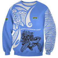 North Caribbean Coast Nicaragua Sweatshirt with Tribal Turtle Design and Floral Coast Pride - Wonder Print Shop