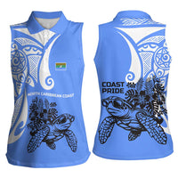 North Caribbean Coast Nicaragua Women Sleeveless Polo Shirt with Tribal Turtle Design and Floral Coast Pride - Wonder Print Shop