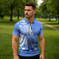 North Caribbean Coast Nicaragua Zipper Polo Shirt with Tribal Turtle Design and Floral Coast Pride - Wonder Print Shop