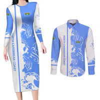 Nicaragua North Caribbean Coast Couples Matching Long Sleeve Bodycon Dress and Long Sleeve Button Shirt with Ocean Wave Pattern and Dance with the Waves - Wonder Print Shop