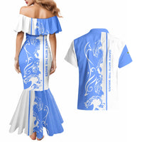 Nicaragua North Caribbean Coast Couples Matching Mermaid Dress and Hawaiian Shirt with Ocean Wave Pattern and Dance with the Waves - Wonder Print Shop