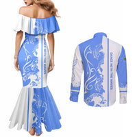 Nicaragua North Caribbean Coast Couples Matching Mermaid Dress and Long Sleeve Button Shirt with Ocean Wave Pattern and Dance with the Waves - Wonder Print Shop