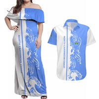Nicaragua North Caribbean Coast Couples Matching Off Shoulder Maxi Dress and Hawaiian Shirt with Ocean Wave Pattern and Dance with the Waves - Wonder Print Shop