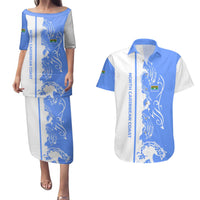 Nicaragua North Caribbean Coast Couples Matching Puletasi and Hawaiian Shirt with Ocean Wave Pattern and Dance with the Waves - Wonder Print Shop