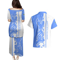 Nicaragua North Caribbean Coast Couples Matching Puletasi and Hawaiian Shirt with Ocean Wave Pattern and Dance with the Waves - Wonder Print Shop