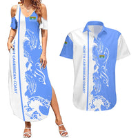 Nicaragua North Caribbean Coast Couples Matching Summer Maxi Dress and Hawaiian Shirt with Ocean Wave Pattern and Dance with the Waves - Wonder Print Shop