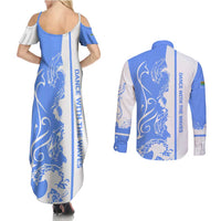 Nicaragua North Caribbean Coast Couples Matching Summer Maxi Dress and Long Sleeve Button Shirt with Ocean Wave Pattern and Dance with the Waves - Wonder Print Shop
