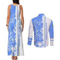 Nicaragua North Caribbean Coast Couples Matching Tank Maxi Dress and Long Sleeve Button Shirt with Ocean Wave Pattern and Dance with the Waves - Wonder Print Shop