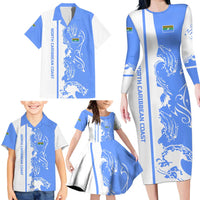 Nicaragua North Caribbean Coast Family Matching Long Sleeve Bodycon Dress and Hawaiian Shirt with Ocean Wave Pattern and Dance with the Waves - Wonder Print Shop