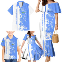 Nicaragua North Caribbean Coast Family Matching Mermaid Dress and Hawaiian Shirt with Ocean Wave Pattern and Dance with the Waves - Wonder Print Shop