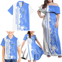 Nicaragua North Caribbean Coast Family Matching Off Shoulder Maxi Dress and Hawaiian Shirt with Ocean Wave Pattern and Dance with the Waves - Wonder Print Shop