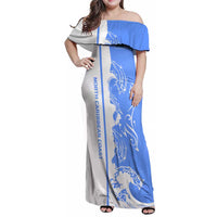 Nicaragua North Caribbean Coast Family Matching Off Shoulder Maxi Dress and Hawaiian Shirt with Ocean Wave Pattern and Dance with the Waves - Wonder Print Shop