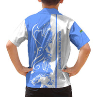 Nicaragua North Caribbean Coast Family Matching Off Shoulder Short Dress and Hawaiian Shirt with Ocean Wave Pattern and Dance with the Waves - Wonder Print Shop