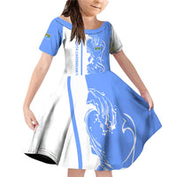 Nicaragua North Caribbean Coast Family Matching Off Shoulder Short Dress and Hawaiian Shirt with Ocean Wave Pattern and Dance with the Waves - Wonder Print Shop