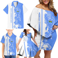 Nicaragua North Caribbean Coast Family Matching Off Shoulder Short Dress and Hawaiian Shirt with Ocean Wave Pattern and Dance with the Waves - Wonder Print Shop