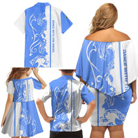 Nicaragua North Caribbean Coast Family Matching Off Shoulder Short Dress and Hawaiian Shirt with Ocean Wave Pattern and Dance with the Waves - Wonder Print Shop