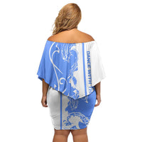 Nicaragua North Caribbean Coast Family Matching Off Shoulder Short Dress and Hawaiian Shirt with Ocean Wave Pattern and Dance with the Waves - Wonder Print Shop