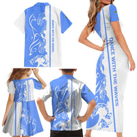 Nicaragua North Caribbean Coast Family Matching Short Sleeve Bodycon Dress and Hawaiian Shirt with Ocean Wave Pattern and Dance with the Waves - Wonder Print Shop
