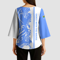 Nicaragua North Caribbean Coast Kimono Sleeve Blouse with Ocean Wave Pattern and Dance with the Waves - Wonder Print Shop
