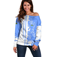 Nicaragua North Caribbean Coast Off Shoulder Sweater with Ocean Wave Pattern and Dance with the Waves - Wonder Print Shop