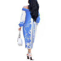 Nicaragua North Caribbean Coast Off The Shoulder Long Sleeve Dress with Ocean Wave Pattern and Dance with the Waves - Wonder Print Shop