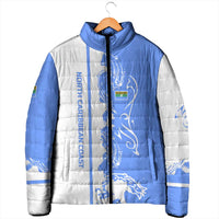 Nicaragua North Caribbean Coast Padded Jacket with Ocean Wave Pattern and Dance with the Waves - Wonder Print Shop