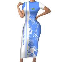 Nicaragua North Caribbean Coast Short Sleeve Bodycon Dress with Ocean Wave Pattern and Dance with the Waves - Wonder Print Shop