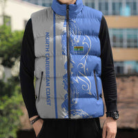 Nicaragua North Caribbean Coast Sleeveless Puffer Jacket with Ocean Wave Pattern and Dance with the Waves - Wonder Print Shop