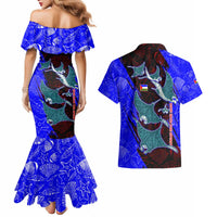 South Caribbean Coast Nicaragua Couples Matching Mermaid Dress and Hawaiian Shirt with Manta Ray Coral Reef and Dive into the Spirit Design - Wonder Print Shop