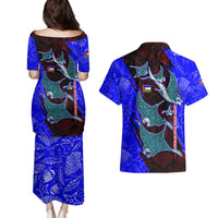 South Caribbean Coast Nicaragua Couples Matching Puletasi and Hawaiian Shirt with Manta Ray Coral Reef and Dive into the Spirit Design - Wonder Print Shop