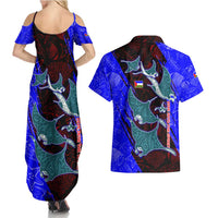 South Caribbean Coast Nicaragua Couples Matching Summer Maxi Dress and Hawaiian Shirt with Manta Ray Coral Reef and Dive into the Spirit Design - Wonder Print Shop