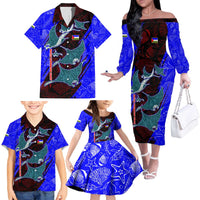 South Caribbean Coast Nicaragua Family Matching Off The Shoulder Long Sleeve Dress and Hawaiian Shirt with Manta Ray Coral Reef and Dive into the Spirit Design - Wonder Print Shop