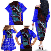 South Caribbean Coast Nicaragua Family Matching Off The Shoulder Long Sleeve Dress and Hawaiian Shirt with Manta Ray Coral Reef and Dive into the Spirit Design - Wonder Print Shop