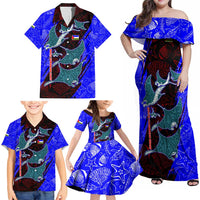 South Caribbean Coast Nicaragua Family Matching Off Shoulder Maxi Dress and Hawaiian Shirt with Manta Ray Coral Reef and Dive into the Spirit Design - Wonder Print Shop