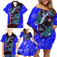 South Caribbean Coast Nicaragua Family Matching Off Shoulder Short Dress and Hawaiian Shirt with Manta Ray Coral Reef and Dive into the Spirit Design - Wonder Print Shop