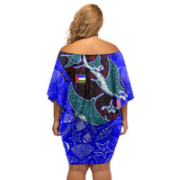 South Caribbean Coast Nicaragua Family Matching Off Shoulder Short Dress and Hawaiian Shirt with Manta Ray Coral Reef and Dive into the Spirit Design - Wonder Print Shop