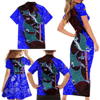 South Caribbean Coast Nicaragua Family Matching Short Sleeve Bodycon Dress and Hawaiian Shirt with Manta Ray Coral Reef and Dive into the Spirit Design - Wonder Print Shop