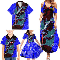 South Caribbean Coast Nicaragua Family Matching Summer Maxi Dress and Hawaiian Shirt with Manta Ray Coral Reef and Dive into the Spirit Design - Wonder Print Shop
