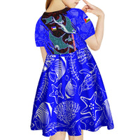 South Caribbean Coast Nicaragua Kid Short Sleeve Dress with Manta Ray Coral Reef and Dive into the Spirit Design - Wonder Print Shop