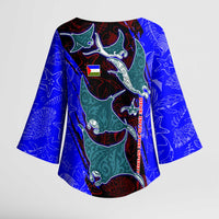 South Caribbean Coast Nicaragua Kimono Sleeve Blouse with Manta Ray Coral Reef and Dive into the Spirit Design - Wonder Print Shop