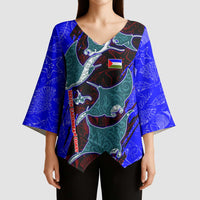 South Caribbean Coast Nicaragua Kimono Sleeve Blouse with Manta Ray Coral Reef and Dive into the Spirit Design - Wonder Print Shop