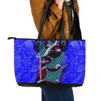 South Caribbean Coast Nicaragua Leather Tote Bag with Manta Ray Coral Reef and Dive into the Spirit Design - Wonder Print Shop